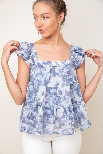 Tiered Ruffle Tank NAVY
