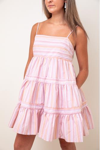 Stripe Square Neck Mini Dress ORANGE LAVENDER