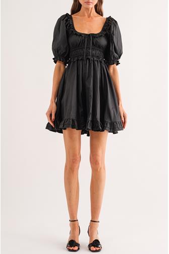 Puff Sleeve Mini Dress BLACK