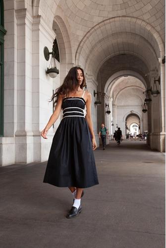 Contrast Stitch Midi Dress BLACK