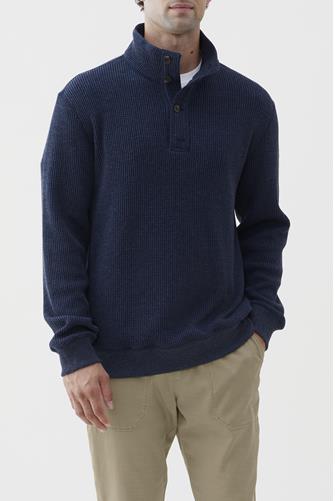 IVAN Waffle Thermal Button Up Mock navy heather