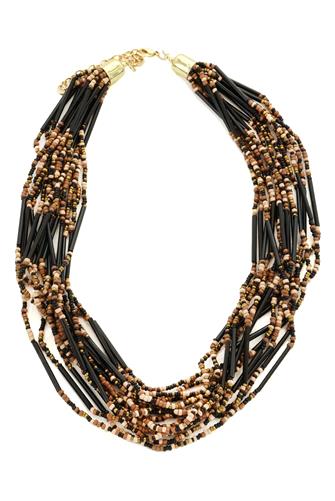Multi Layer Beaded Necklace BROWN