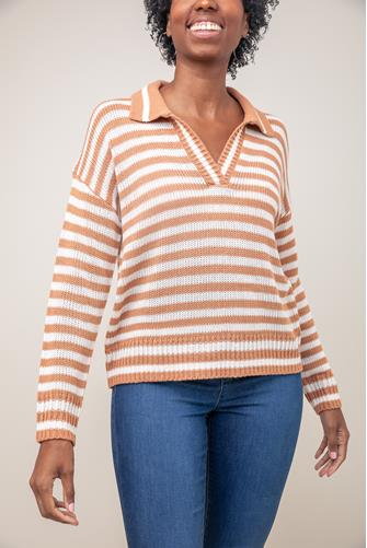 Stripe Collar Sweater WALNUT MULTI