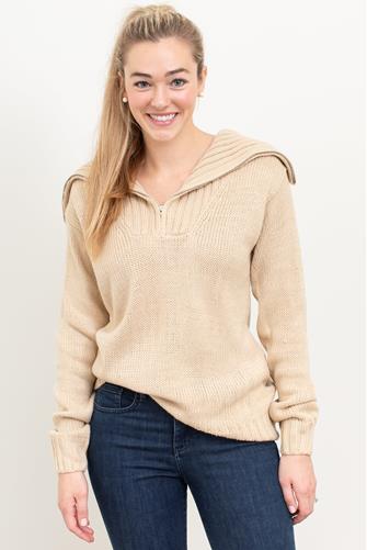 1/2 Zip Pullover Sweater TAUPE