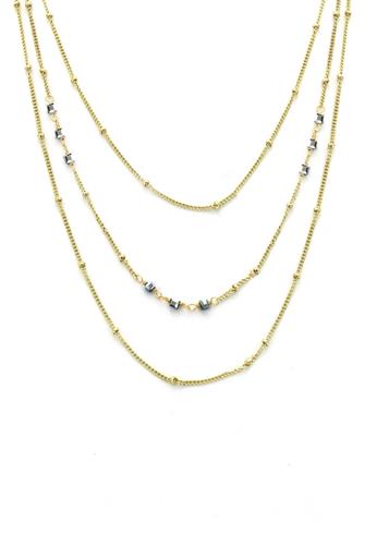 14 In 3Layer Neck Gold Chain With Sq GOLD/GREY