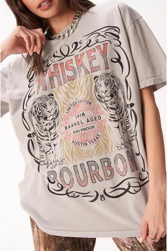 Whiskey Bourbon Distressed Relaxed Tee GREY