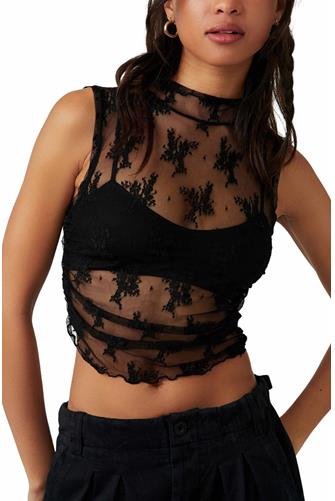 Solid Nice Try Lace Tank BLACK