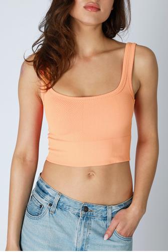 Chevron Rib Crop Top PAPAYA