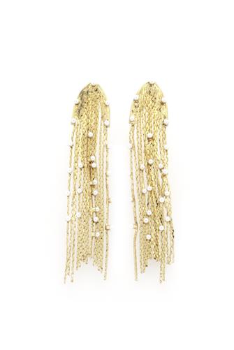 3 In Ear Post Fringe Tassel With Pearl GOLD/PEARL