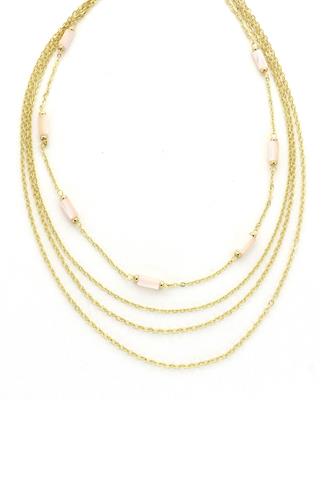 14 In 4 Layer Neck Gold Chain With Pk Cr GOLD/PINK