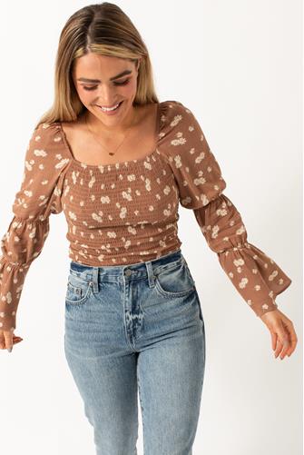 Case Of You Smocked Top BROWN