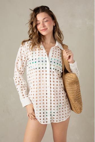 Bobi Button up Shirt Cover up WHITE