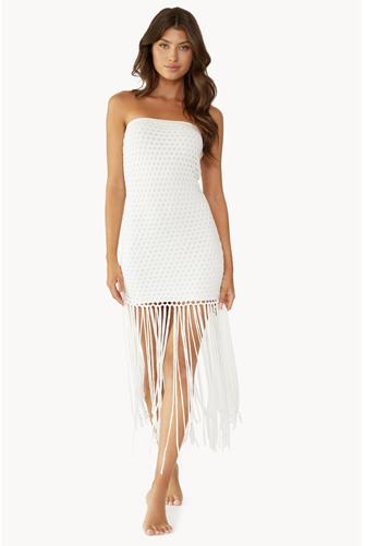 Vanessa Strapless Fringe Dress WHITE