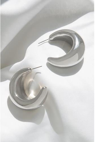 Large Hollow Crescent Post Hoop SILVER