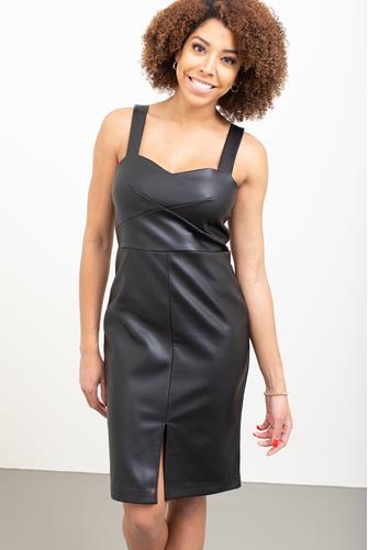 Crolenda Vegan Leather Mini Dress BLACK