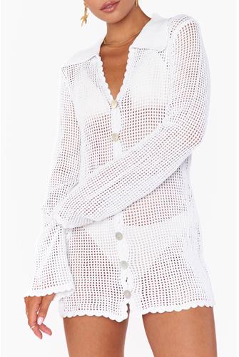 Button Up Crochet Cover-Up WHITE CROCHET