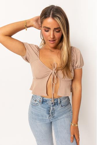 Ruched Tie Front Crop Top TAUPE