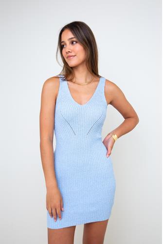Rib Knit Mini Dress LT BLUE