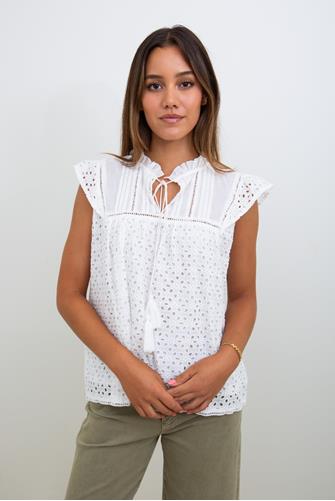 Eyelet Flutter Sleeve Top WHITE