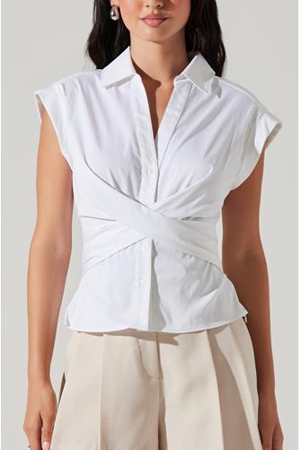 Muir Wrap Front Button Down Top WHITE