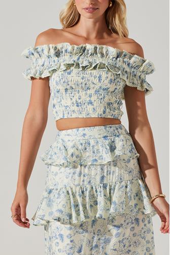 Foufette Ruffle Top BLUE IVORY FLORAL
