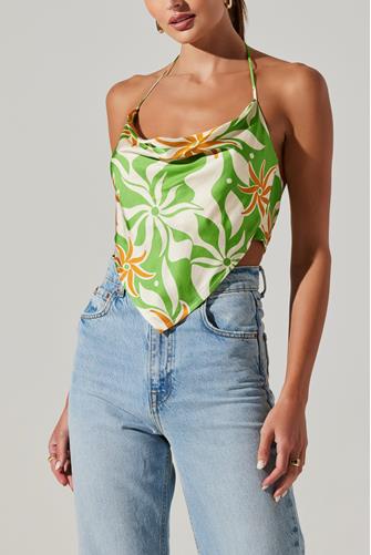 Layra Printed Scarf Top GREEN MUSTARD PRINT
