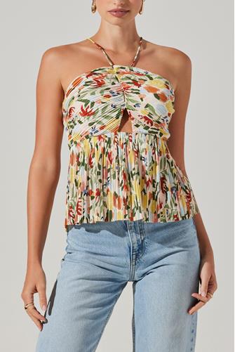 Tamaryn Printed Plisse Top YELLOW GREEN MULTI