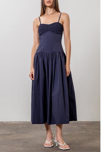 Ruched Drop Waist Midi NAVY