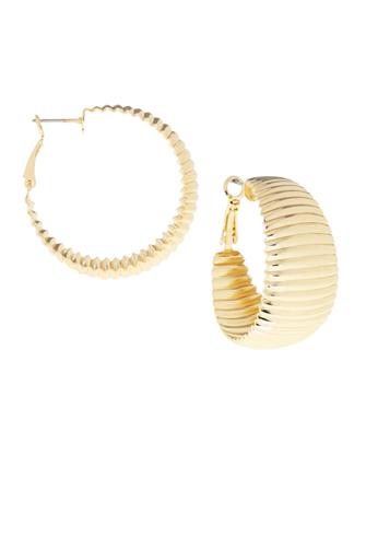 Ribbed Hoop Earring - Gold GOLD