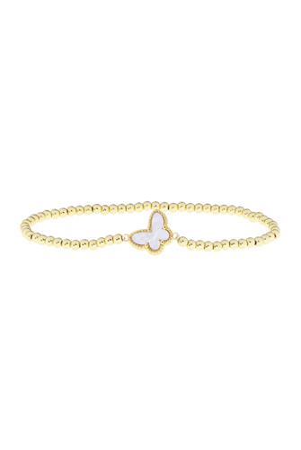 Beaded Bracelet With White Butterfly - G GOLD