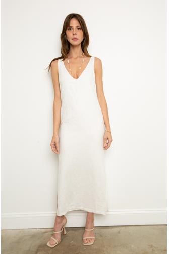 V-Neck Linen Maxi Dress IVORY