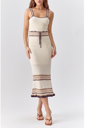 Brooklyn Crochet Midi Dress NATURAL BLACK