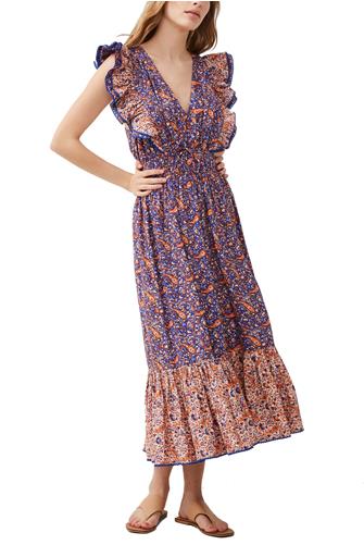 Anathia Blaire Cotton Dress 90-ROYAL BLUE-PEACH