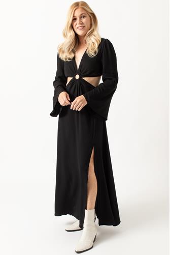 Long Sleeve Ring Cut Out Maxi Dress BLACK