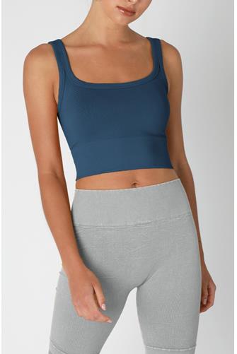 Chevron Rib Crop Top Blue opal