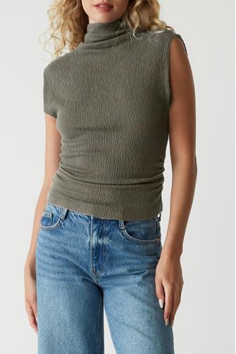 Campbell Ruched Mock Neck Top OLIVE
