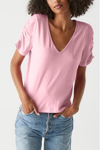 Josie V Neck Ruched Tee GRAPEFRUIT