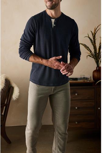 Puremeso Two Button Henley In Navy NAVY