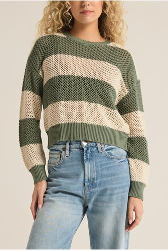 Broadbeach Stripe Sweater PALM GREEN
