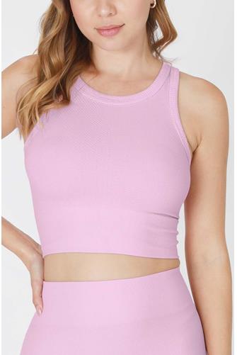 Chevron Hi Neck Crop Top PEONY PINK
