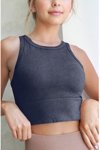 Vintage Chevron Hi Neck Crop Top VINTAGE DENIM