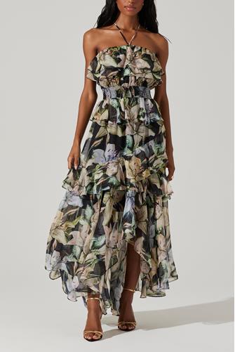 Elena Maxi Floral Dress BLACK WHITE FLORAL