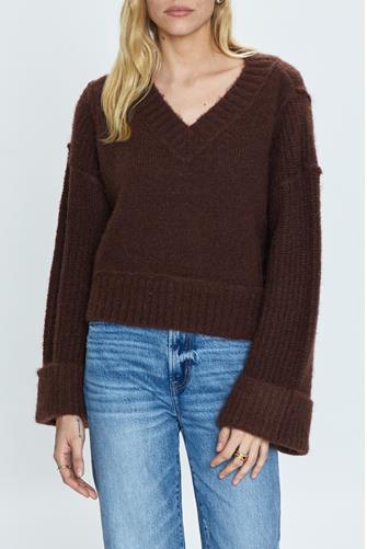 Joy Vneck Sweater With Cuffed Sleeves DARK ROAST