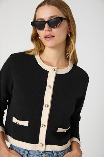 Vhari Contrast Cardigan BLACK/CLASSIC CREAM