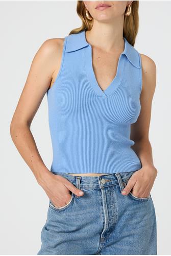 Sleeveless Ribbed Polo DUSTED BLUE