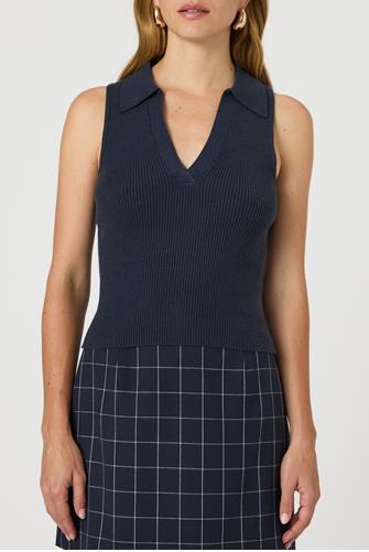 Sleeveless Ribbed Polo MARINE