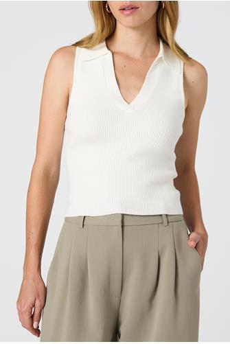 Sleeveless Ribbed Polo WINTER WHITE