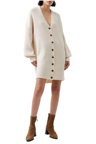 Ribbed Button Down Dress CLASSIC CREAM