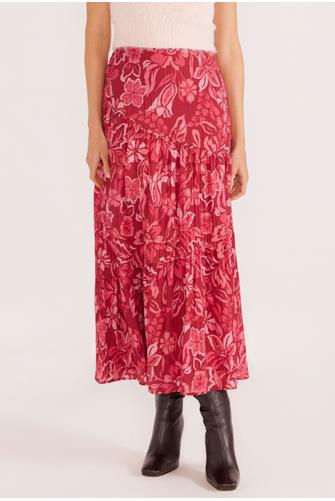 Mae Tiered Midi Skirt PLUM FLORALS
