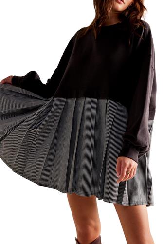 Eleanor Striped Sweatshirt Dress WASHED BLACK